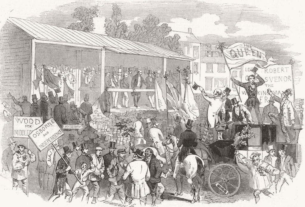 MIDDX. Election Hustings at Brentford 1840 old antique vintage print picture